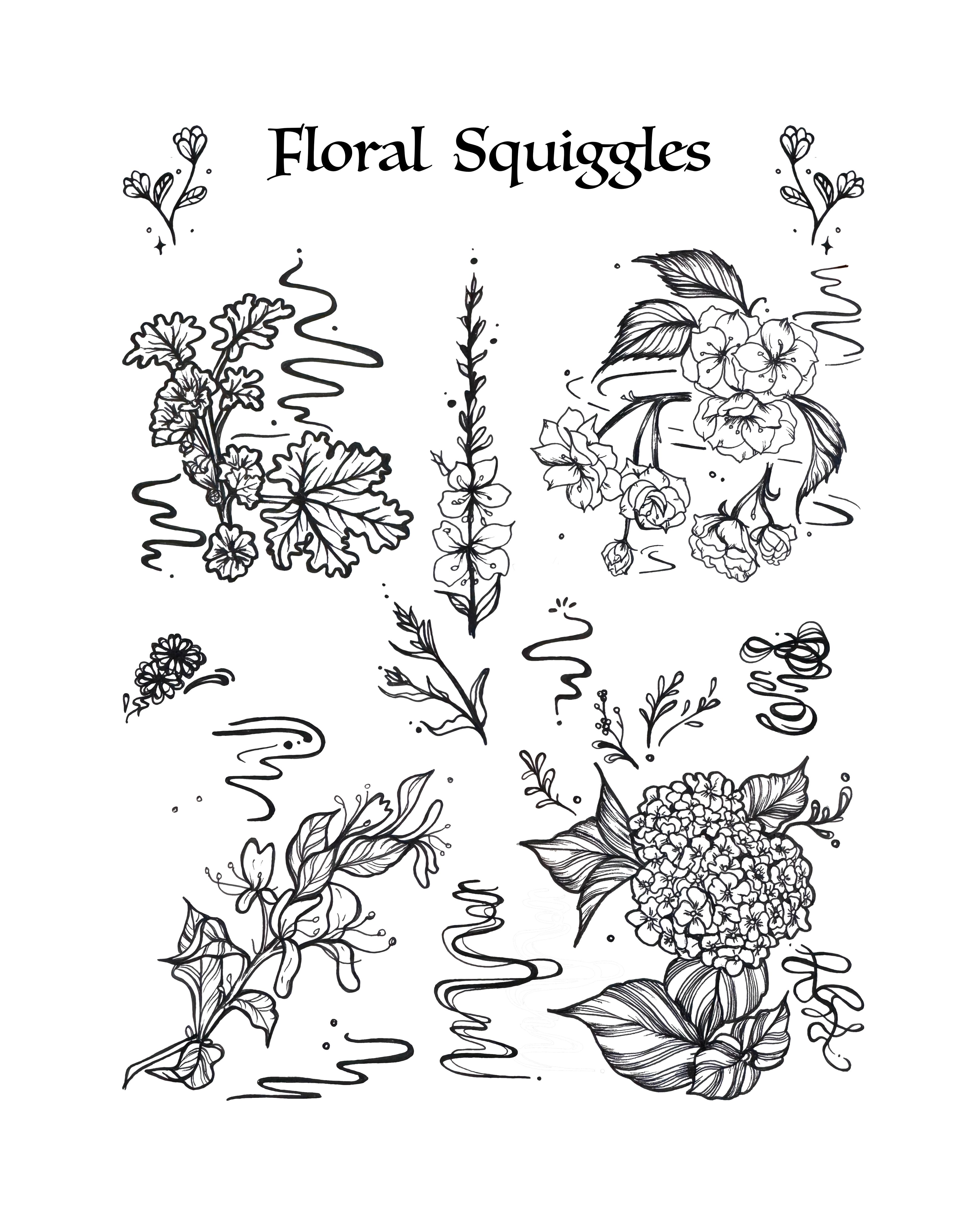 Floral black and white tattoo flash