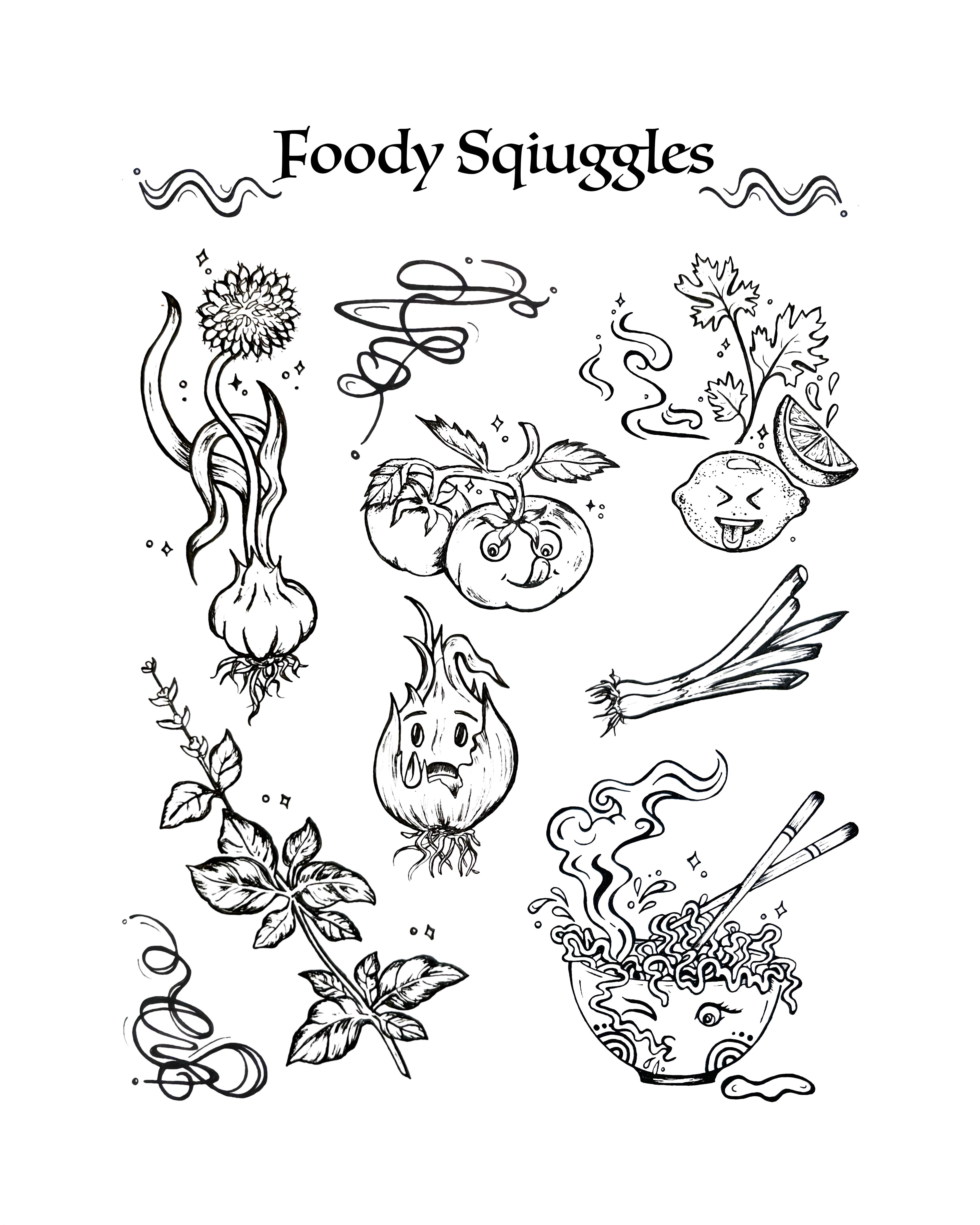 Food black and white tattoo flash