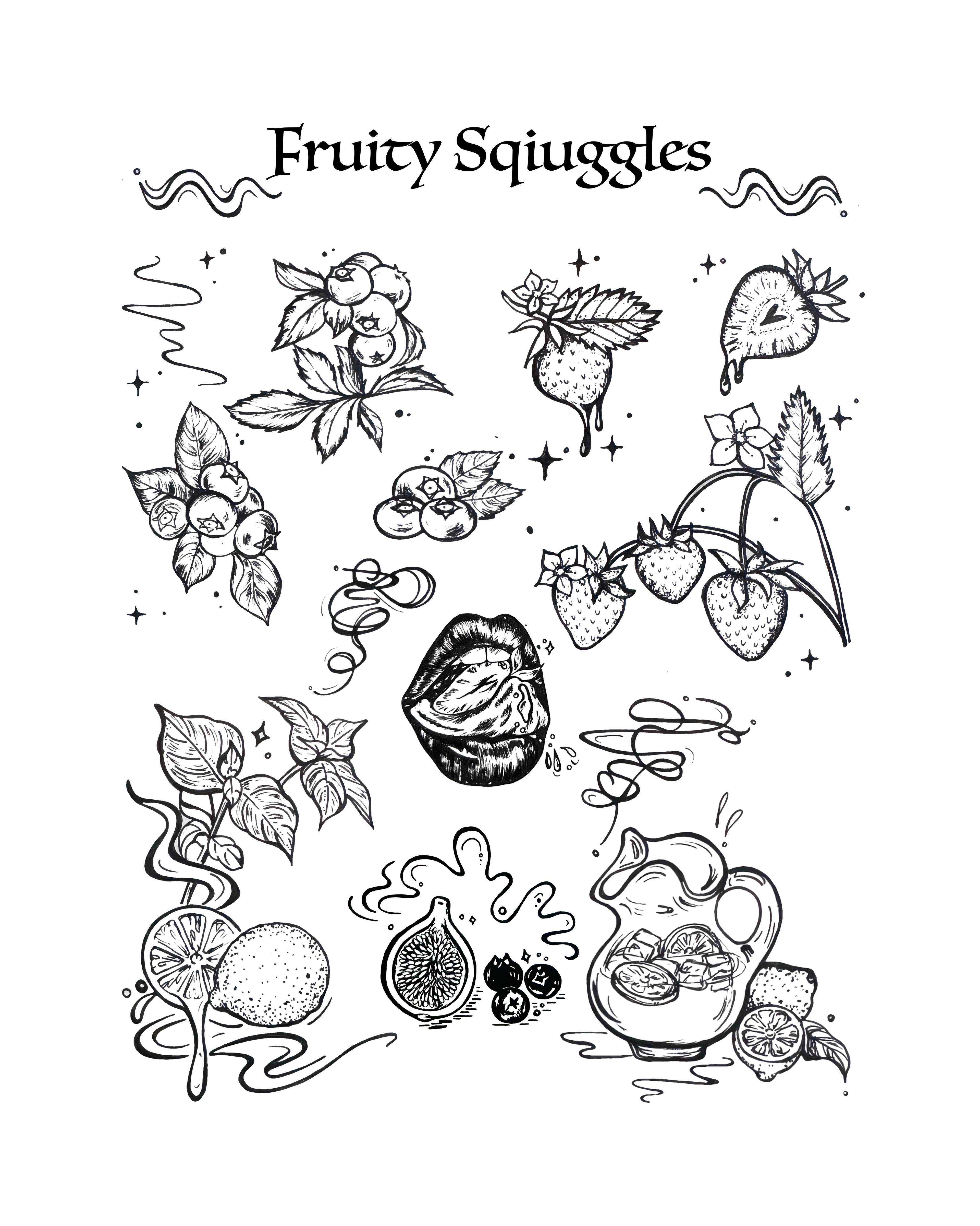 Fruits black and white tattoo flash