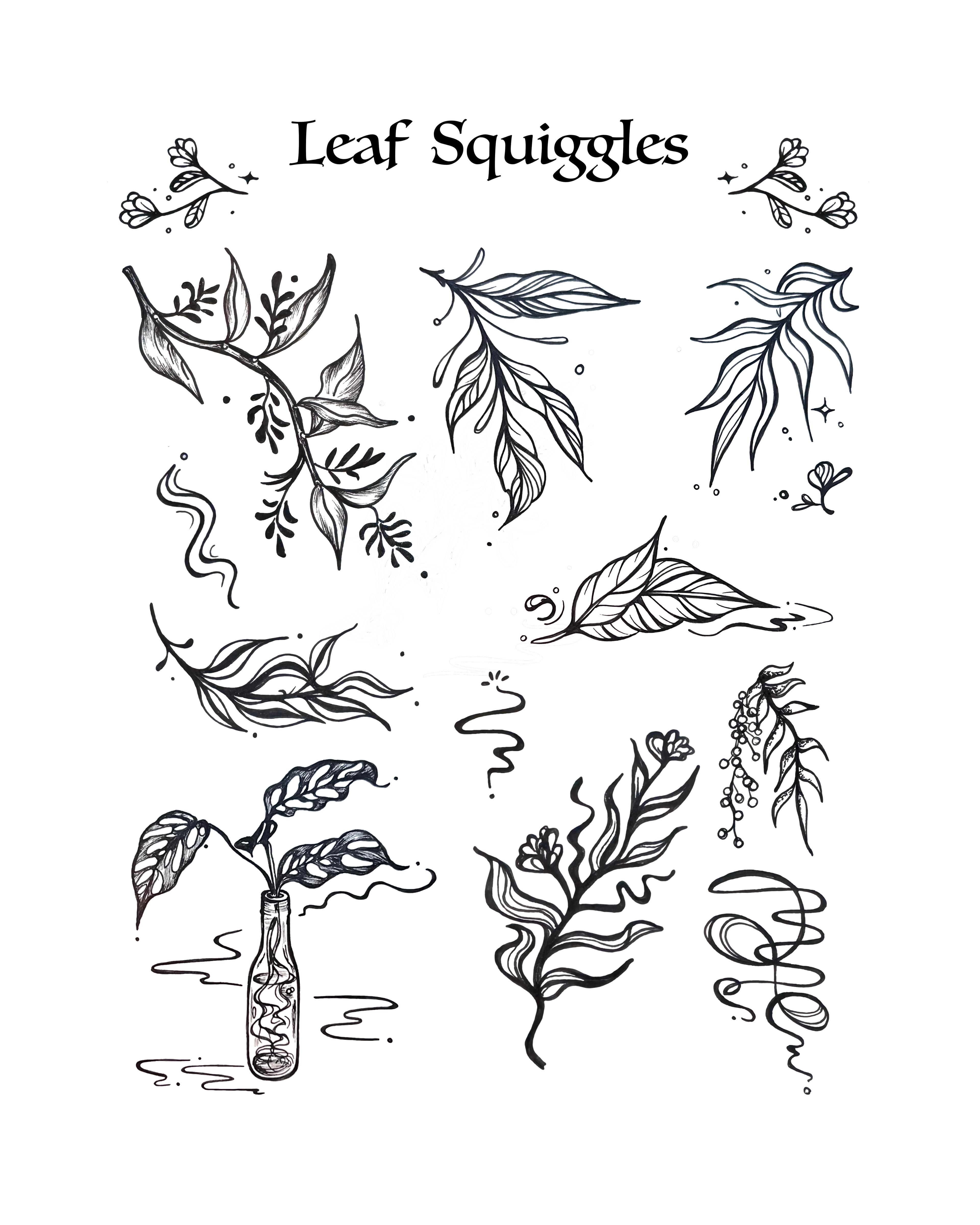 Leaves black and white tattoo flash