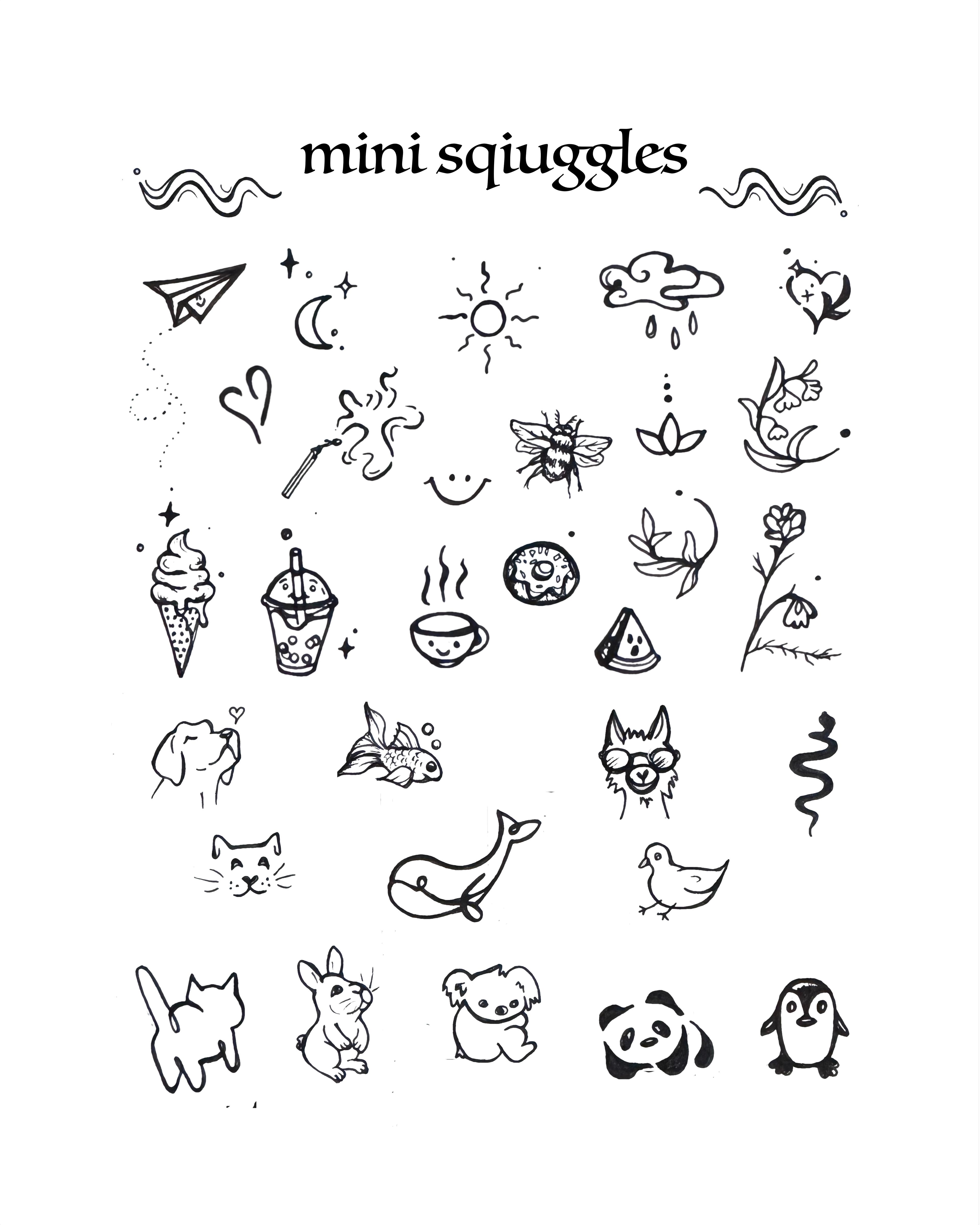 Mini emoji black and white tattoo flash